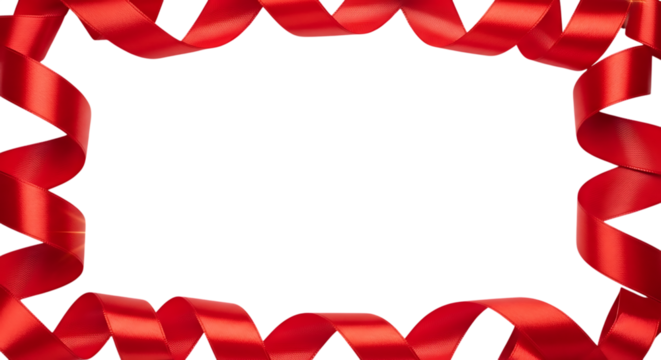 Festive red ribbon border isolated on transparent background, perfect for adding a touch of elegance and celebration to your designs and messages - Powered by Adobe