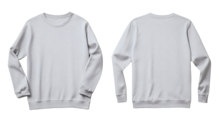 Plain light gray sweater mockup featuring both front and back views, perfect for design presentations, customization, and branding on transparent background