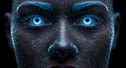 Digital human concept with bright blue light effects, representing advanced technology and connectivity.