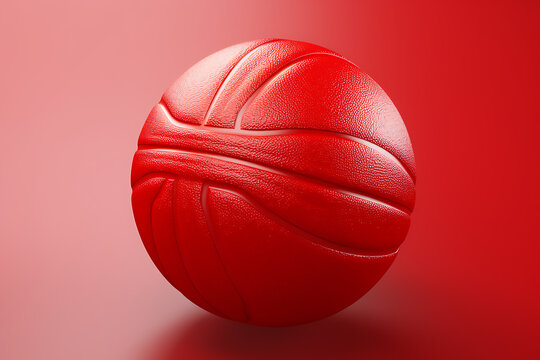 A vibrant red basketball resting on a smooth surface, with a gradient red background emphasizing its texture
