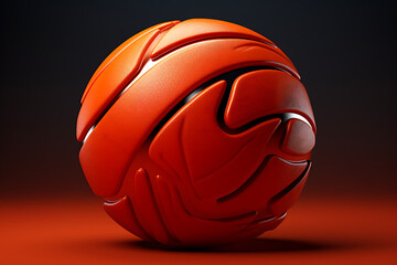 Fototapeta premium Abstract red spherical sculpture with intricate designs, set against a dark gradient background