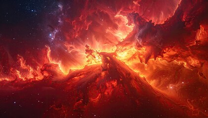 Abstract Cosmic Nebula Cloud with Glowing Orange Tones in Deep Space Conceptual Photography