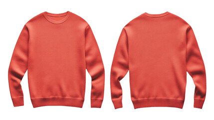 Plain coral sweater mockup featuring both front and back views, perfect for design presentations, customization, and branding on transparent background