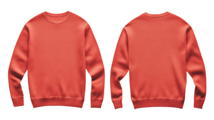 Plain coral sweater mockup featuring both front and back views, perfect for design presentations, customization, and branding on transparent background