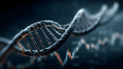 DNA structure with financial data background 3d rendered