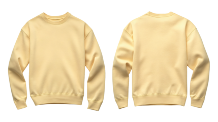 Plain light yellow sweater mockup featuring both front and back views, perfect for design presentations, customization, and branding on transparent background
