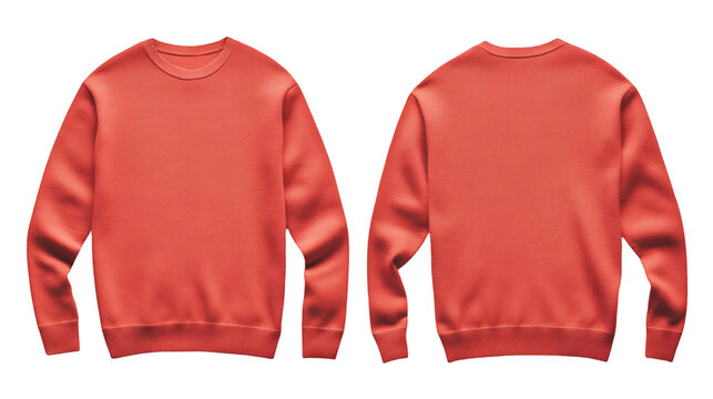 Plain coral sweater mockup featuring both front and back views, perfect for design presentations, customization, and branding on transparent background
