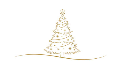 Elegant golden christmas tree isolated on transparent background, a minimalist and festive design for greeting cards and holiday decorations
