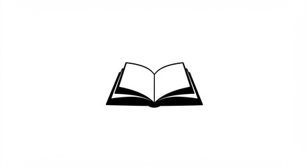 Simple black silhouette of an open book on a white background.