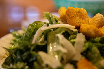 Close up of a Caesar salad