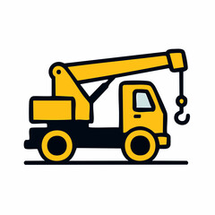 Naklejka premium Cartoon Crane Truck Icon Construction Lifting and Heavy Equipment