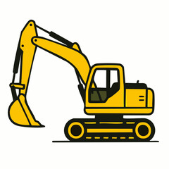 Yellow Excavator Vector Illustration Construction Machinery on White