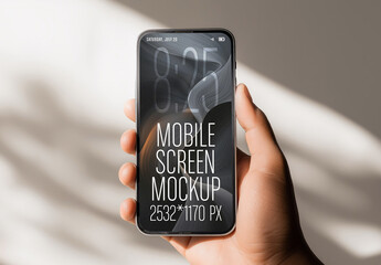 Realistic Hand Holding Smartphone Screen Mockup with Shadow