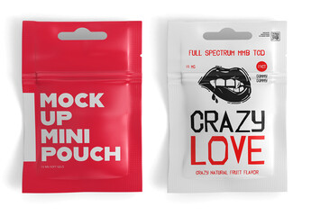 Realistic Mini Pouch Packaging Mockup with Hanger Hole Template