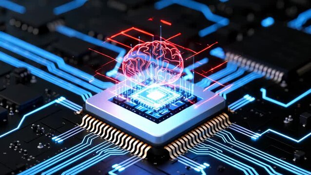 Futuristic Brain Technology on Microchip Circuit Board