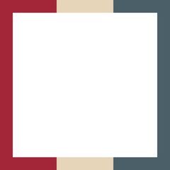 Modern frame with terracotta, beige, and charcoal color blocks.