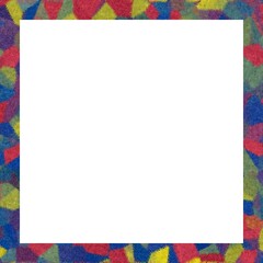 Colorful mosaic frame with geometric shapes and textured design.