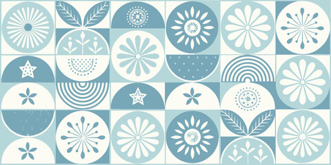 Geometric floral pattern in shades of blue creating a calming and decorative background design
