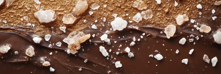 Delicious close-up of dark chocolate and sea salt crystals on a textured surface at a chocolate workshop