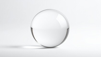 Elegant Clear Glass Sphere on White with Reflections and Shadow, Minimalist Abstract Background Element