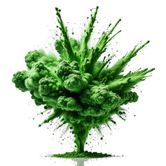 Green explosion cloud with white particles, dark background