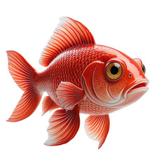 Vivid, detailed goldfish in a striking red hue, with bright, animated eyes