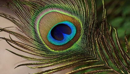 Obraz premium Close-up of a Peacock Feather with Iridescent Blue and Green Eye Spot
