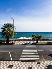 Sanremo promenade Corso Imperatrice with Mediterranean sea and blue sky in the background 
