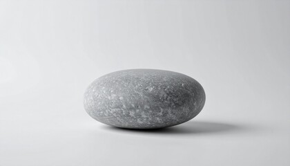 Smooth grey oval stone on a clean white background, minimalist natural object for design and wellness themes
