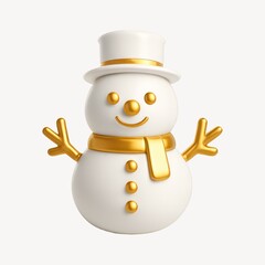 Golden-accented snowman with smile.