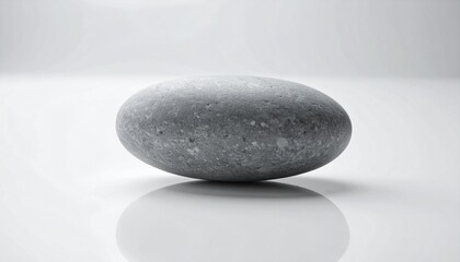 Smooth Grey River Stone on Reflective White Surface, Minimalist Studio Shot