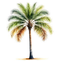 Watercolor palm tree illustration with lush green leaves, artistic rendering