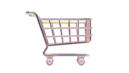 Minimal 3D Shopping Cart Icon with Metallic Look Isolated on Transparent Background