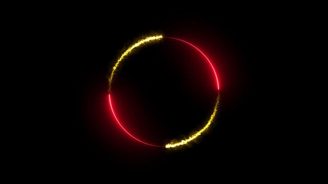 Colorful neon glow circle animation on the black background. circle spinning around. neon glowing loading circle animation.  - Powered by Adobe