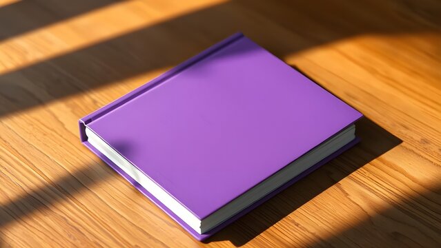 a closed purple book with a blank cover on a table