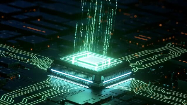 Advanced Quantum Computing Chip with Glowing Circuitry for Future Technology