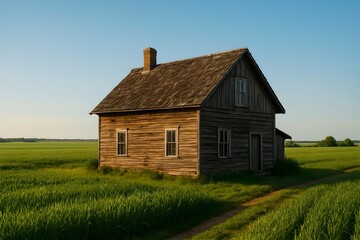 Obraz premium Ai Generated :Rustic Wooden House Illustration in Serene Countryside Landscape