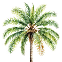Watercolor palm tree illustration against a black background. Lush green fronds