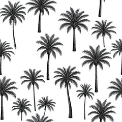 Dark palm trees on black background, forming a repeating pattern