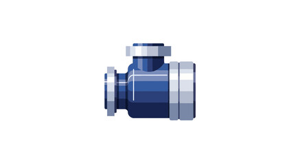 Illustration of a blue and silver pipe fitting on a white background