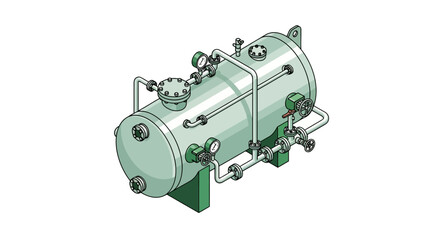 Naklejka premium Isometric Illustration of Industrial Pressure Vessel with Piping System
