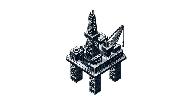 Isometric offshore oil platform, industrial exploration and extraction