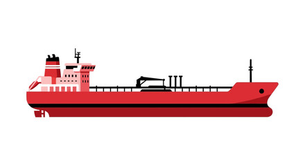 Stylized vector illustration of a modern red oil tanker ship isolated