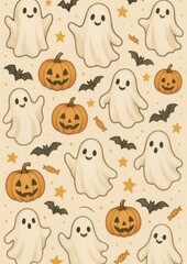 Obraz premium Cute Halloween ghost pattern