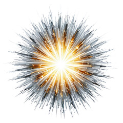 Obraz premium Bright golden center bursting with silvery spikes on black background