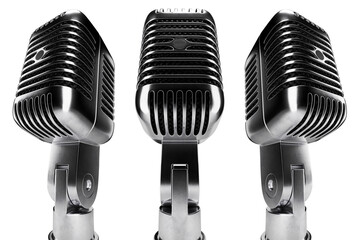 Classic Vintage Microphone Set with Black Inside Mesh on a Transparent Background. Transparent PNG.