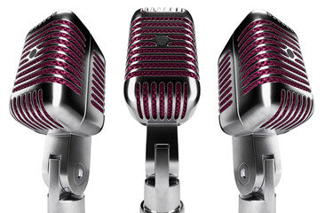 Classic Vintage Microphone Set with Pink Inside Mesh on a Transparent Background. Transparent PNG.