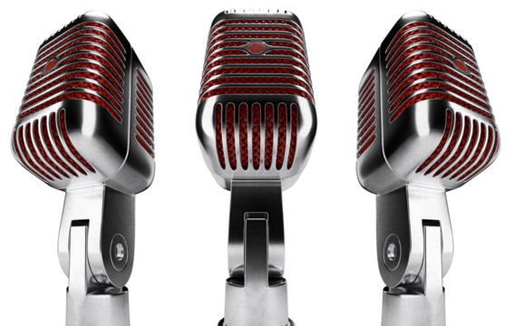 Classic Vintage Microphone Set with Red Inside Mesh on a Transparent Background. Transparent PNG.