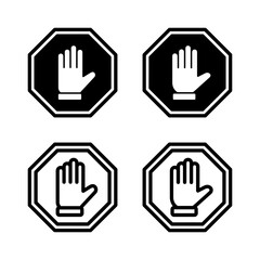 Stop icon vector illustration. stop road sign. hand stop sign and symbol. Do not enter stop red sign with hand