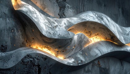 Abstract Wavy Surface with Golden Accents and Dark Background Detailed Close Up